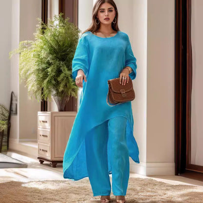 Women's elegant linen blouse with an asymmetrical cut and casual design NOVAE