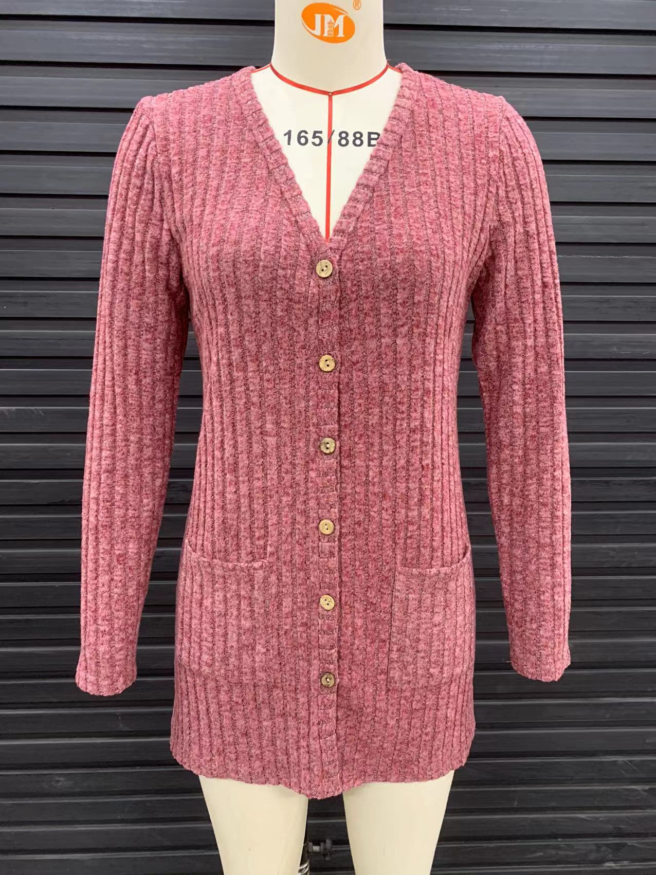 Women's cardigan with vertical ribbing and pockets NOVAE