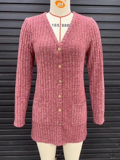 Women's cardigan with vertical ribbing and pockets NOVAE