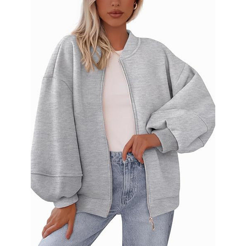 Women's casual oversized jacket with zipper and balloon sleeves NOVAE