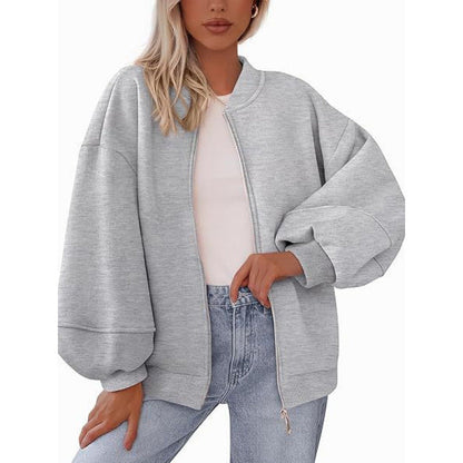 Women's casual oversized jacket with zipper and balloon sleeves NOVAE