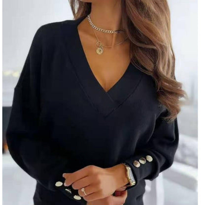 Women's casual V-neck sweater in a soft cotton blend NOVAE