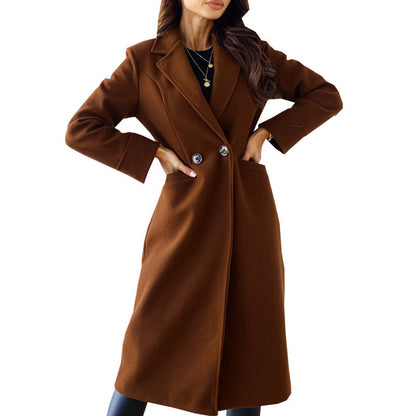 Women's elegant wool coat with double button placket and practical pockets NOVAE