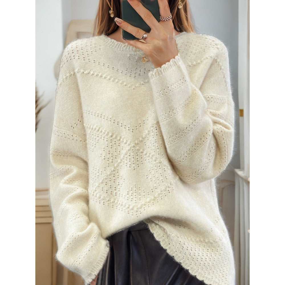 Women's soft knit sweater with sophisticated textured patterns and a relaxed fit NOVAE