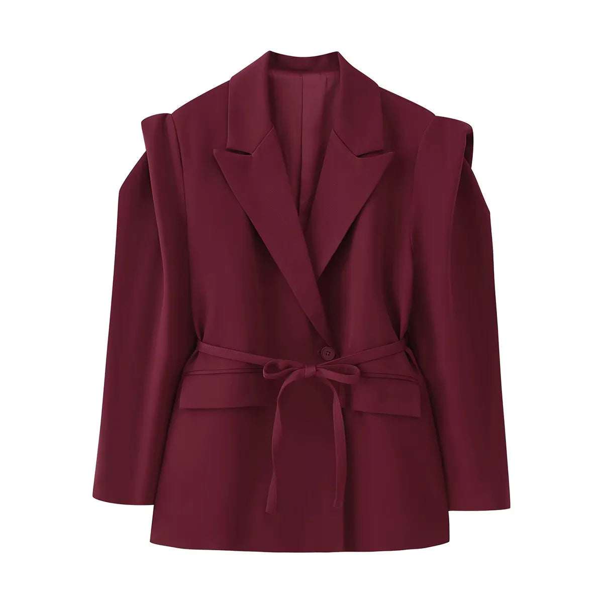 Women's blazer jacket with broad shoulders and adjustable belt NOVAE