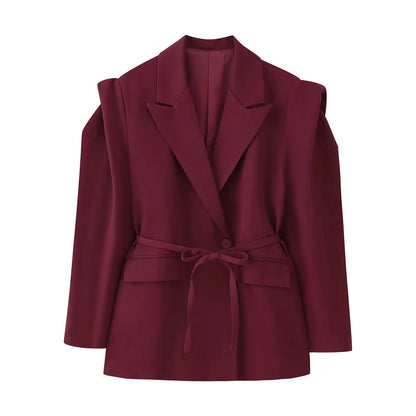 Women's blazer jacket with broad shoulders and adjustable belt NOVAE