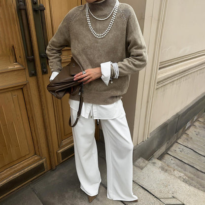 Women's cozy knit sweater with high collar and stylish cuffs NOVAE