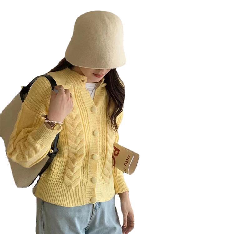 Women's cozy knit cardigan with braided pattern and large buttons NOVAE