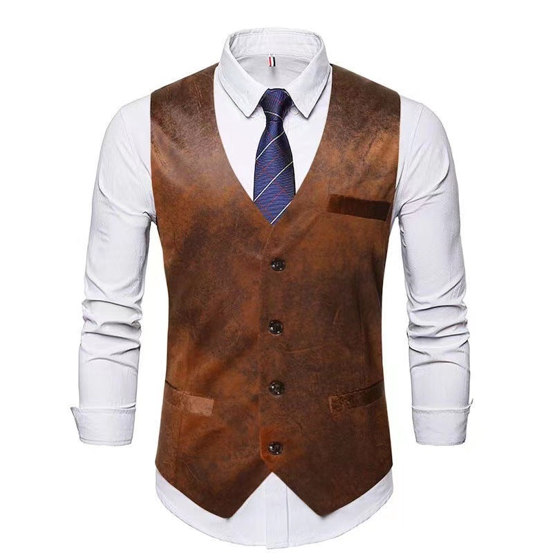 Men's stylish vest with leather accents and practical pockets NOVAE