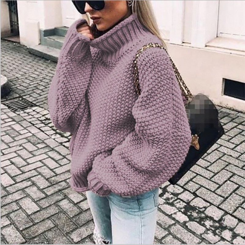 Women's chunky knit sweater with high collar and relaxed fit NOVAE