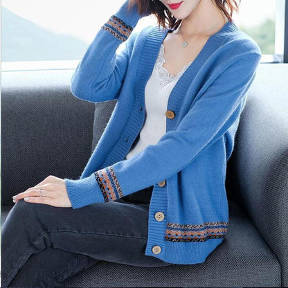 Women's cardigan with artistic embroidered details and button closure NOVAE
