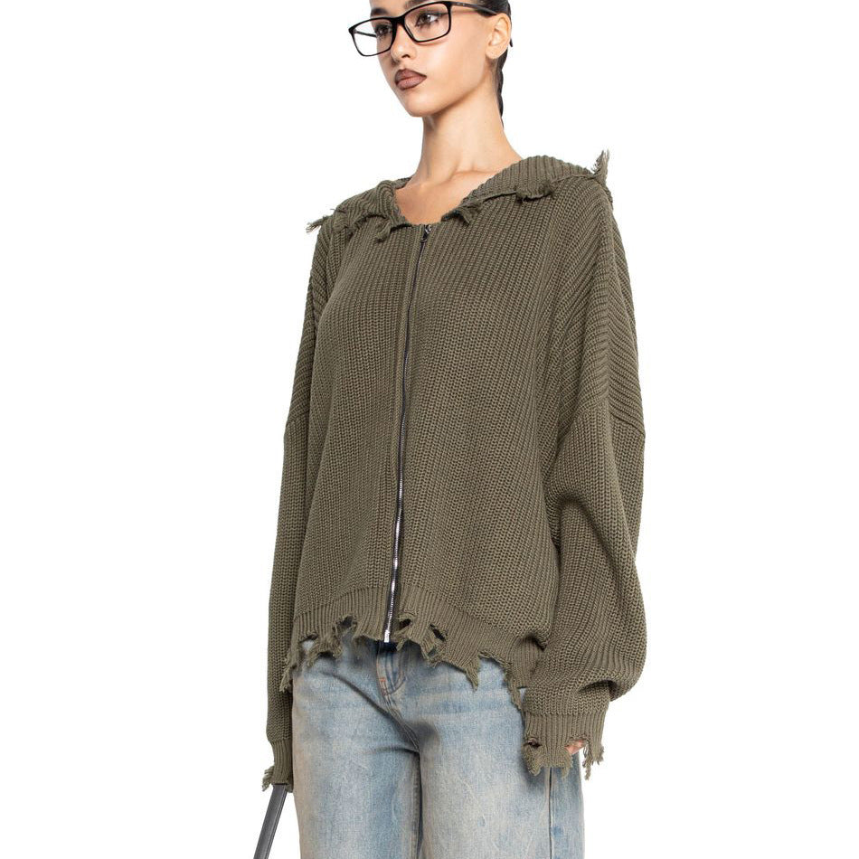 Women's casual hoodie with fashionable ripped design and wide sleeves NOVAE
