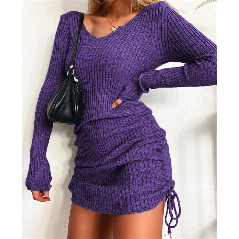 Women's knitted dress with a figure-hugging cut and ruching NOVAE