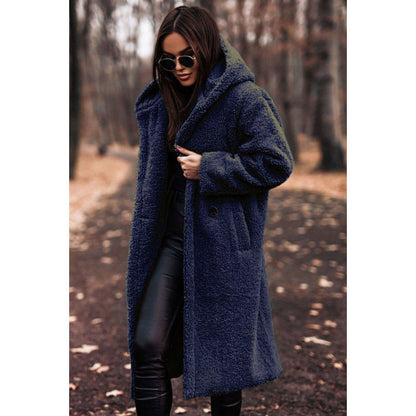Women's cozy teddy coat with hood and button closure NOVAE