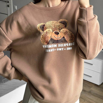Women's casual sweatshirt with creative bear motif NOVAE