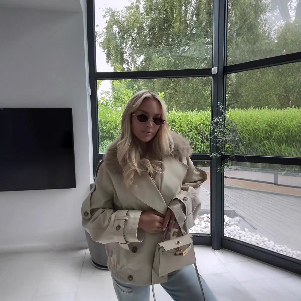 Women's fashionable transitional jacket with detachable fur collar NOVAE