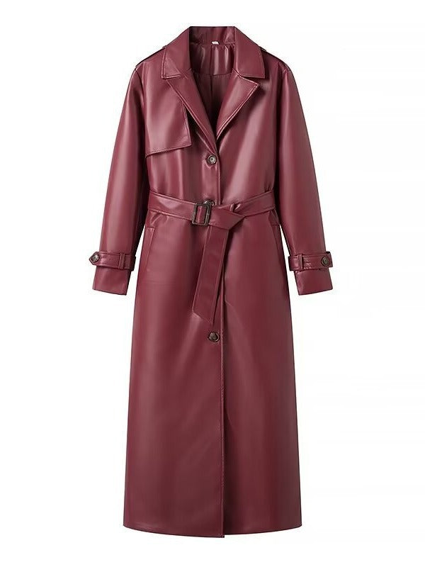 Women's faux leather trench coat with adjustable belt and chic collar NOVAE