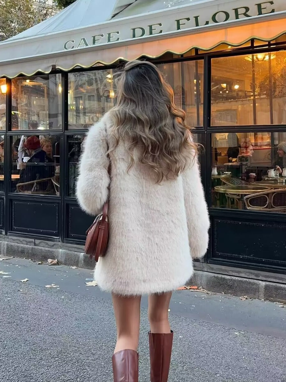 Women's fleece coat with double lapels NOVAE