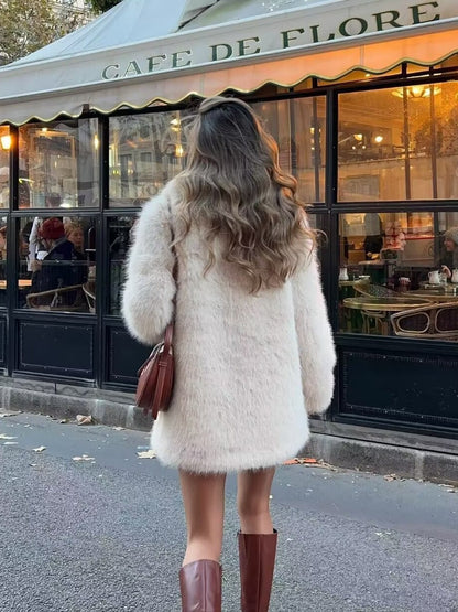 Women's fleece coat with double lapels NOVAE