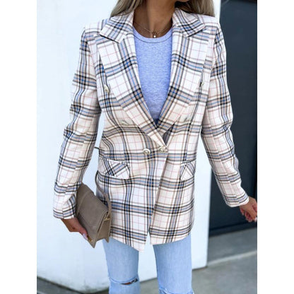 Women's checked blazer with double-breasted button fastening and elegant details NOVAE