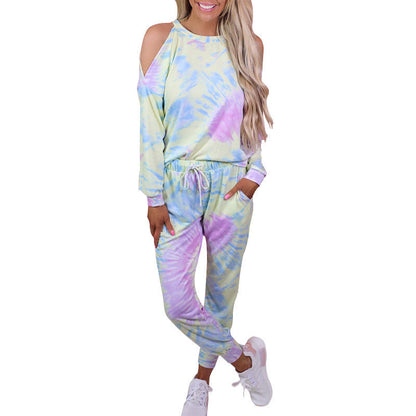 Women's casual loungewear set with a relaxed cut-out design and colorful tie-dye pattern NOVAE