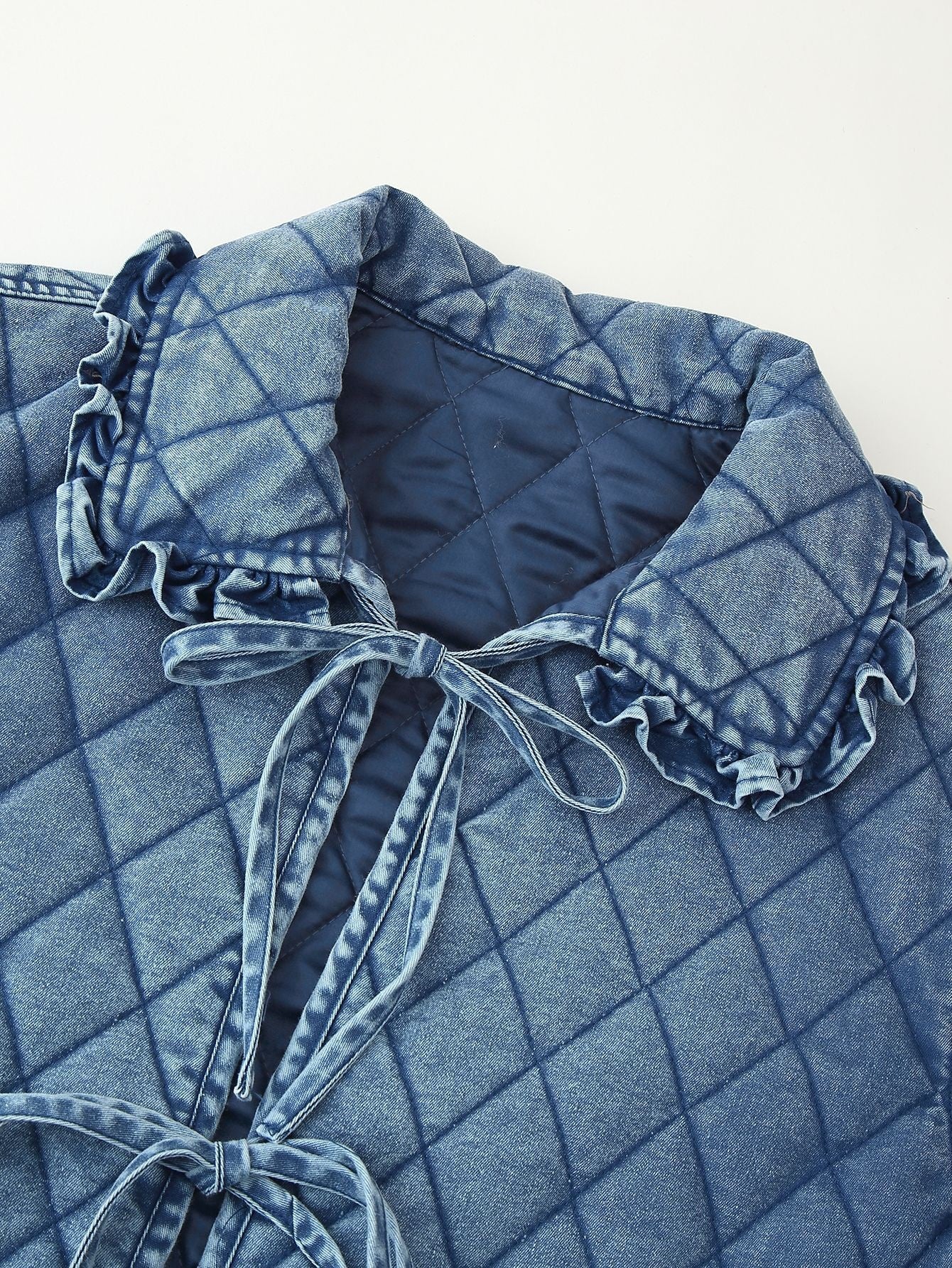 Women's quilted denim jacket with ruffle details and tie closure NOVAE