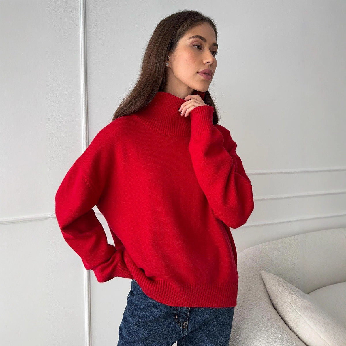 Women's sweater with high-closing collar and relaxed fit NOVAE