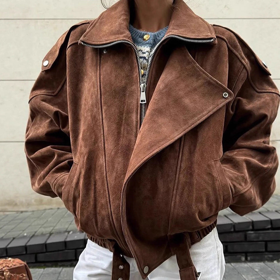 Women's soft suede jacket with a casual cut and practical pockets NOVAE