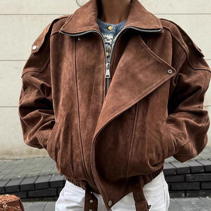 Women's soft suede jacket with a casual cut and practical pockets NOVAE