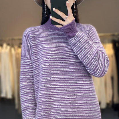 Women's knitted sweater with a modern striped pattern and comfortable thumb holes NOVAE