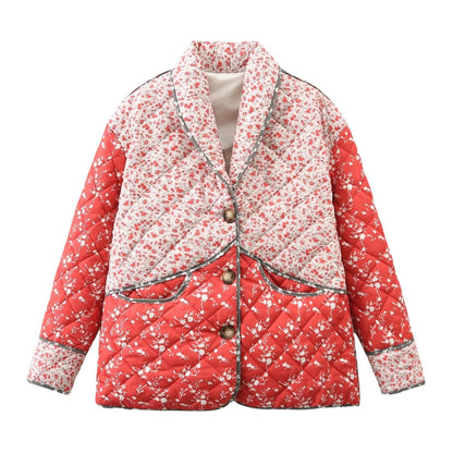 Women's quilted blazer jacket with floral pattern NOVAE