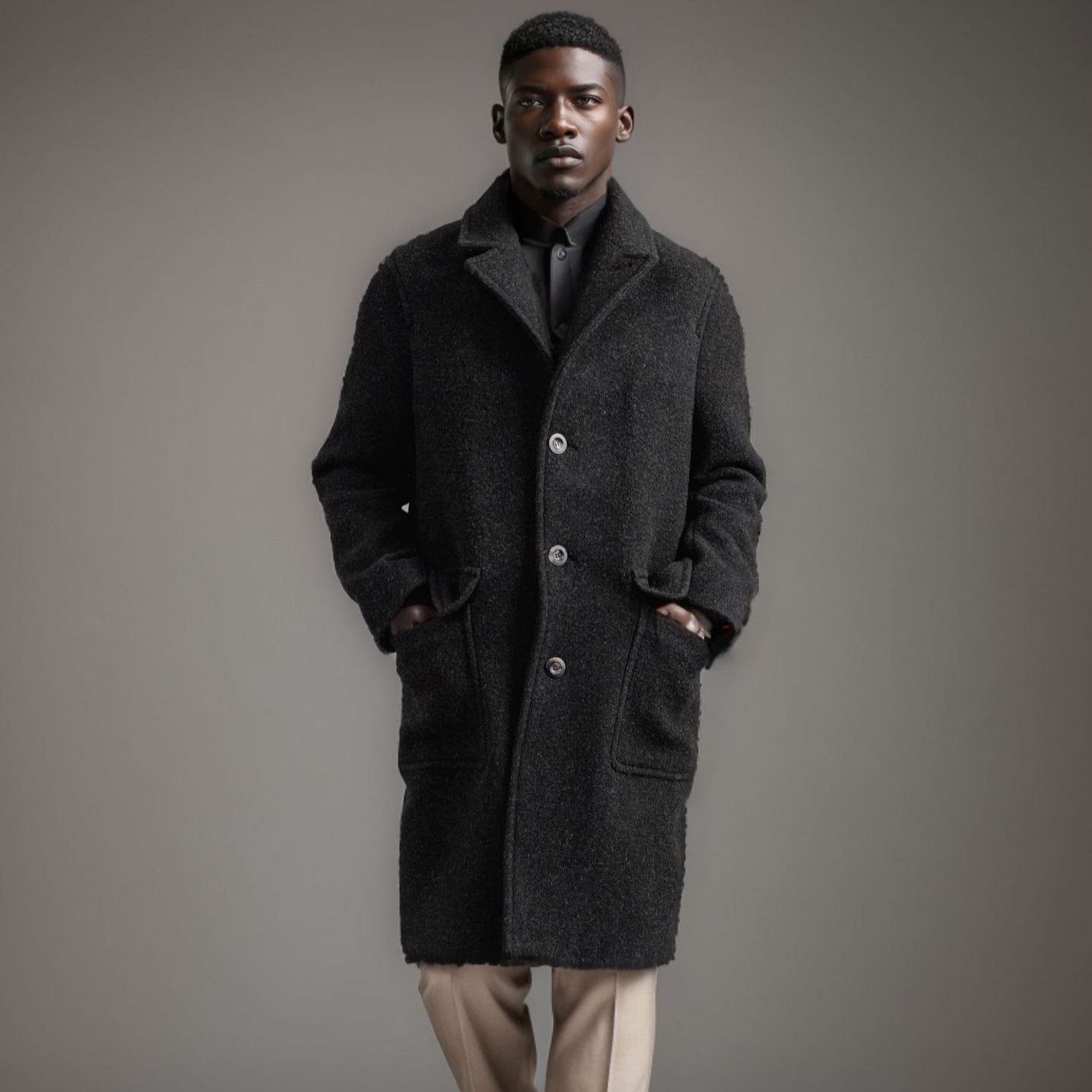 Men's elegant wool coat with double-breasted buttons and practical side pockets NOVAE