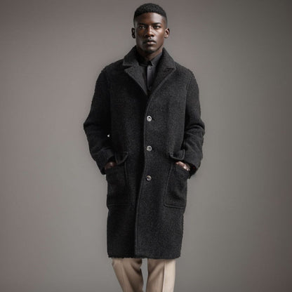 Men's elegant wool coat with double-breasted buttons and practical side pockets NOVAE