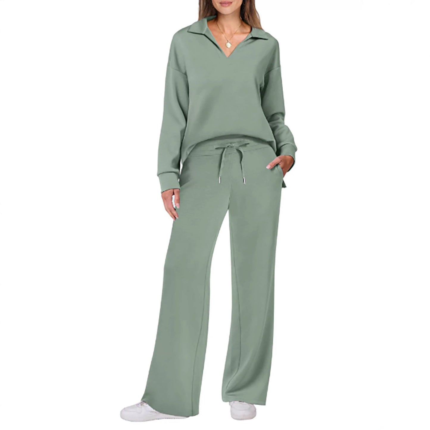 Women's Casual Lounge Set with Wide Leg and V-Neck NOVAE