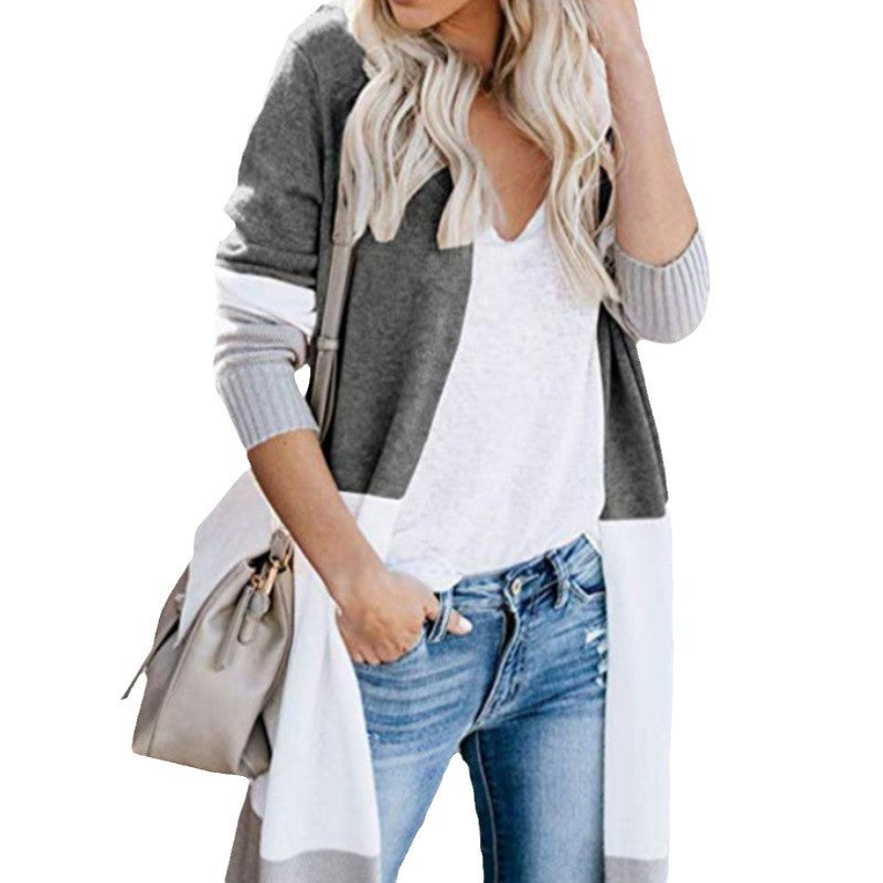 Women's casual knit cardigan with modern color block details and long sleeves NOVAE