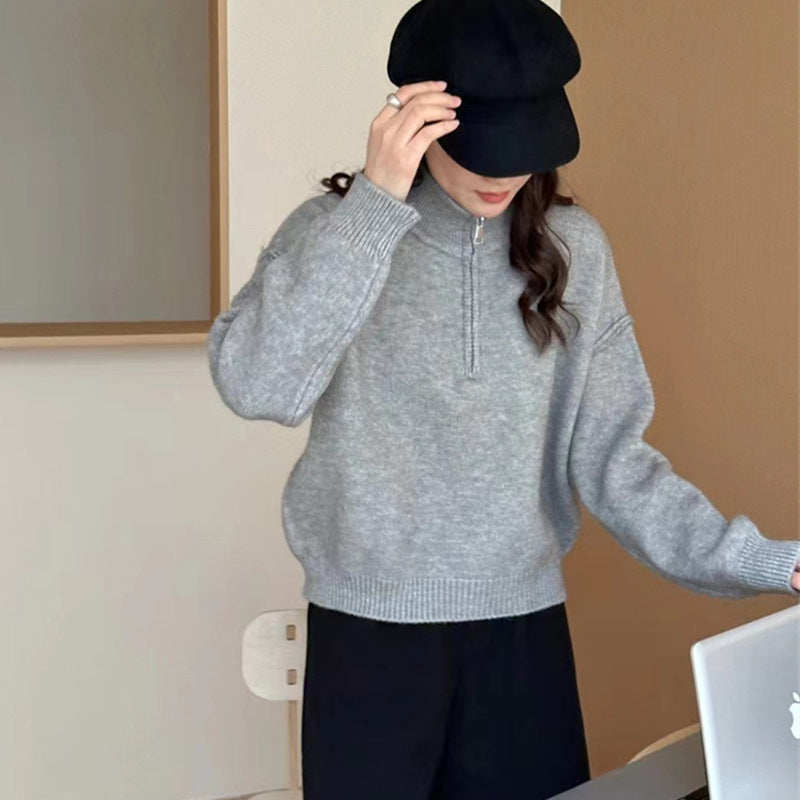 Women's casual pullover with short zipper and relaxed fit NOVAE