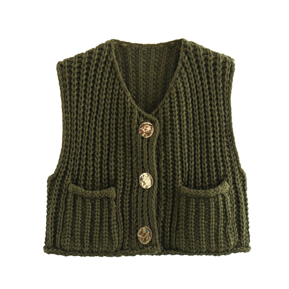 Women's knitted vest with decorative button closure NOVAE