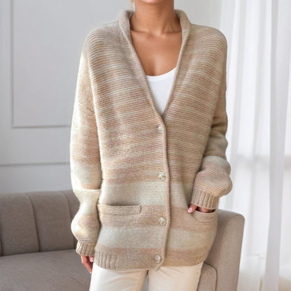 Women's patterned cardigan with casual flap and pockets NOVAE