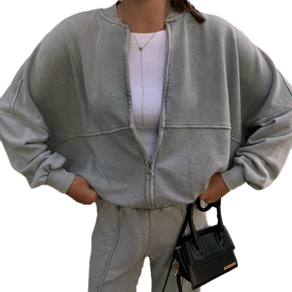 Women's casual two-piece suit with sweatshirt-like top and wide-legged trousers NOVAE