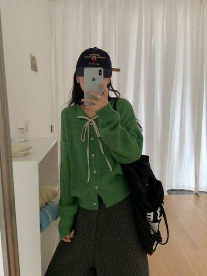 Women's casual knit cardigan with drawstring and fine texture NOVAE