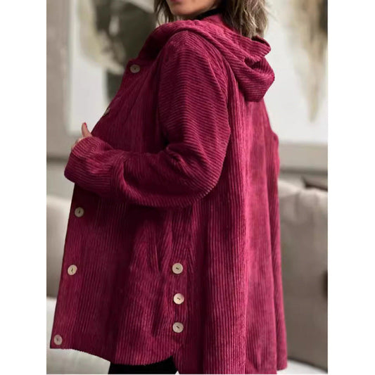 Women's cozy hooded jacket made of fine corduroy fabric NOVAE