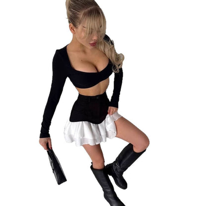 Women's fashionable skirt with asymmetrical hem and practical pockets NOVAE