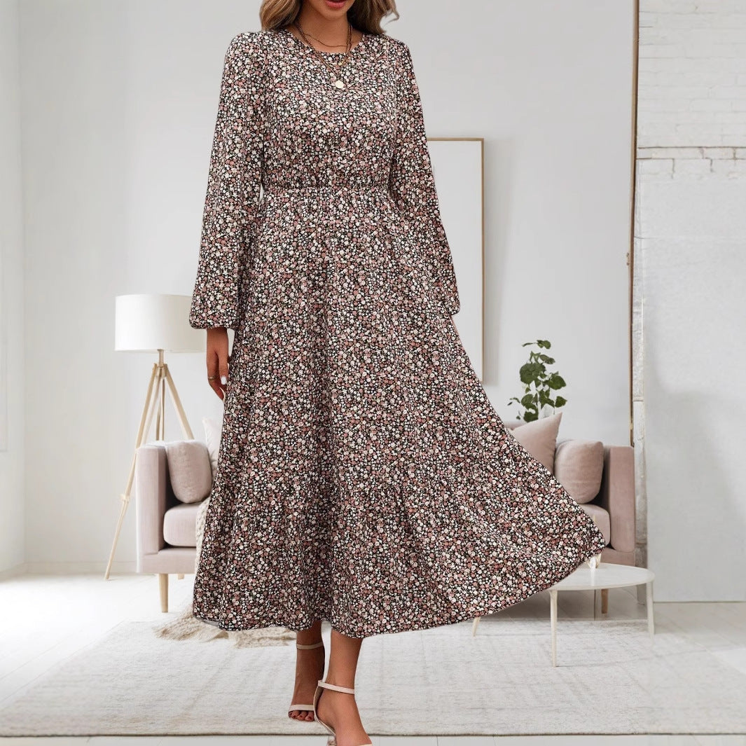 Women's midi dress with elasticated waistband and floral pattern NOVAE