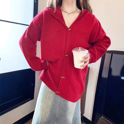 Women's stylish cardigan with hood and decorative buttons NOVAE