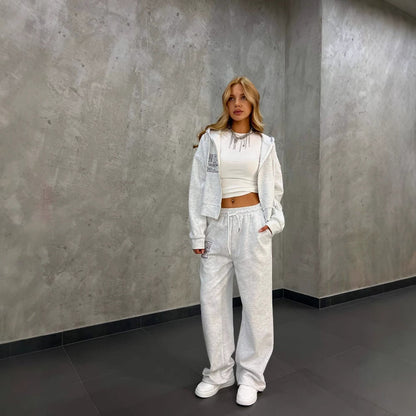 Women's casual leisure set with cropped hooded jacket and comfortable jogging pants NOVAE