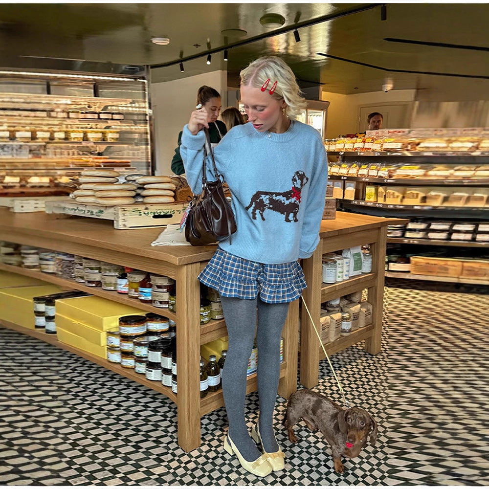 Women's sweatshirt with playful dog motif and ribbed sleeves NOVAE