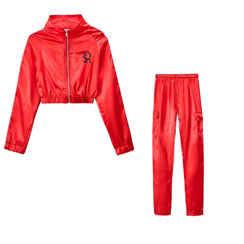 Women's sporty tracksuit set with cropped jacket and jogging pants NOVAE