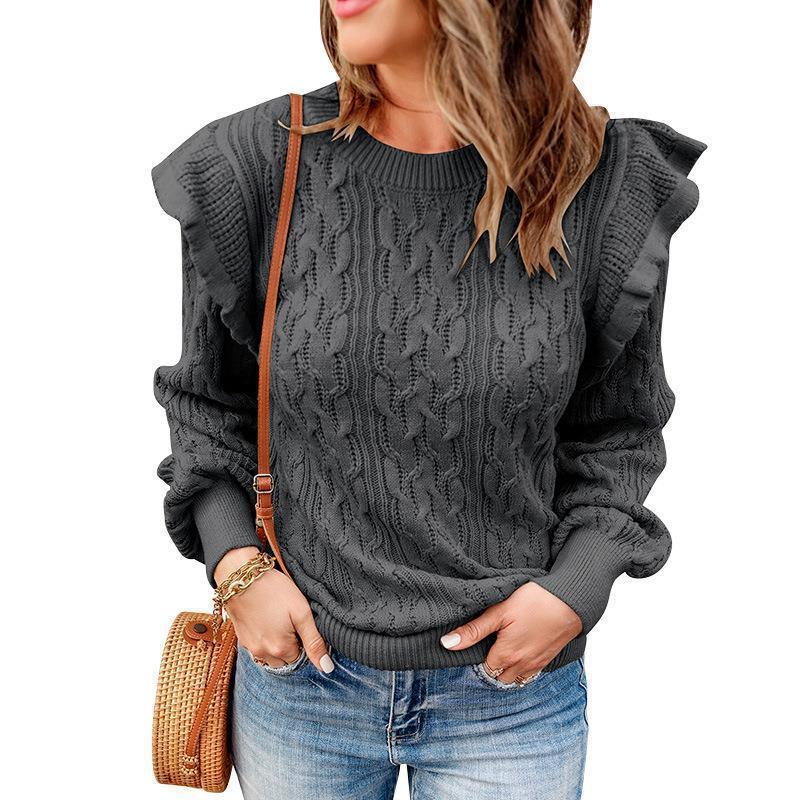 Women's knit sweater with ruffle details and textured design NOVAE