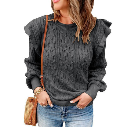 Women's knit sweater with ruffle details and textured design NOVAE