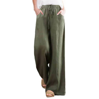 Women's wide-leg linen trousers with elasticated waistband and side pockets NOVAE